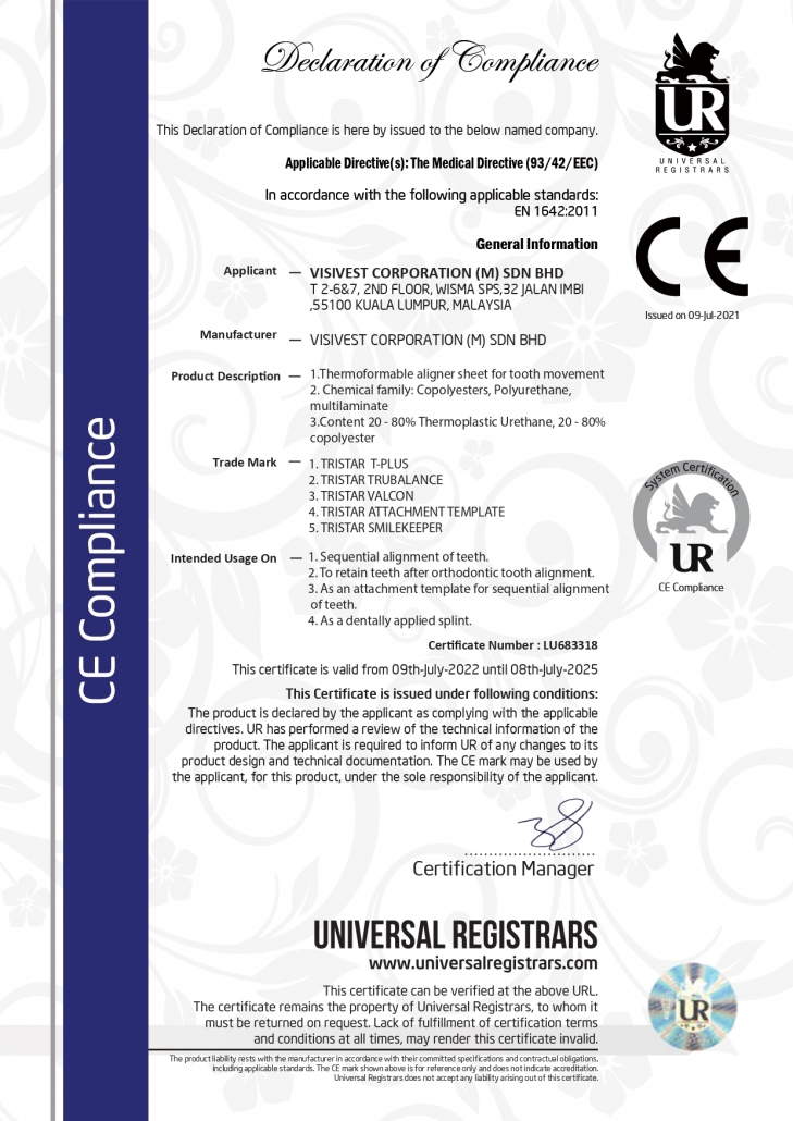 Certification : TRISTAR-Aligner Material